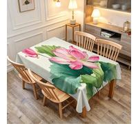 Nappe de Table Rectangulaire 140x240 cm Anti-Tache sans Repassage Motif 3D Lotus Aquarelle Imperméable Polyester, Nappe Fleur pour Longue Table & Jardin b.2529