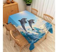 Nappe de Table Rectangulaire 150x250 cm, Motif Dauphin | Tissu Polyester Résistant 160g/m², Motif Océan Mer, Imperméable et Anti-Taches, Lavable à 30°C pour Exterieur Jardin