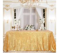 Nappe de Table Rectangulaire Paillettes Doré 150x255cm Déco Noël Fête