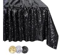 Nappe de Table Rectangulaire Paillettes Noir150x255cm Déco Noël Fête