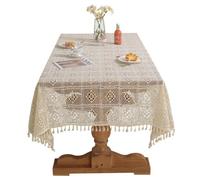 Nappe de Table Rectangulaire Vintage en Crochet avec Dentelle et Gland - AZ KING - 140x180cm - Beige