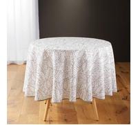 Nappe de table ronde à motif végétal ""Solea"" - Blanc/Marron - D 180 cm