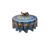 Nappe de table Tissu Ronde 180 cm motif Bouquet de blé , linge table Anti-Tâche, 100% polyester coloris bleu - -