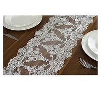 Nappe décorée de motifs floraux en dentelle, polyester, 26 x 180 cm, blanche