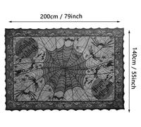 Nappe d'Halloween - Nappe rectangulaire en dentelle - 100 % polyester - Réutilisable - Imprimée avec un motif de toile d'araignée, de squelette, de fantôme et de citrouille - 140 x 200 cm - Noir