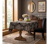 Nappe élégante en jacquard noir avec fleurs en relief et ourlet à pompons - Housse rectangulaire en polyester pour fête 140 x 230 cm (140 x 230 cm)