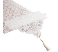 Nappe en coton pour chemin de table 180 cm Motif bouquet 40 x 180 cm | Bouquet complexe brodé, pompons décoratifs, décoration élégante de salle à manger, 150 cm de long, tissu doux