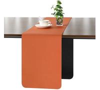 Nappe en cuir, nappe moderne, nappe lavable, nappe d'extérieur, réversible, imperméable, antidérapante et pouvant servir de décoration, 40 x 240 cm, noir-orange