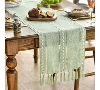 Nappe en cuir style bohème, verte, style cottage, 33 x 183 cm