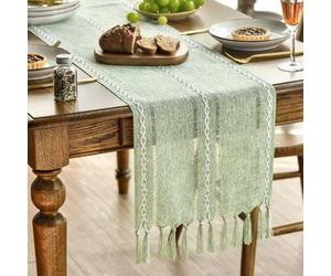 Nappe en cuir style bohème, verte, style cottage, 33 x 183 cm