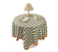 Nappe En Damier, Nappe De Cuisine De Ferme Courte En Peluche Coton Lin Nappe Ronde Nappe à Carreaux Vintage Pour Salle à Manger Café(Vert #75 * 75cm)