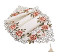 Nappe en dentelle brodée motif floral rustique ovale pour décoration de table de mariage et événement Tissu satiné (40 x 85 cm, orange)