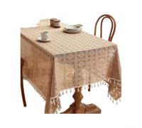 Nappe en dentelle géométrique losange 140 cm x 140 cm Housse en tissu tissé avec ourlet à franges pour buffet de mariage, décoration de pique-nique en plein air (marron)