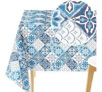 Nappe en plastique pour table de salon, motif azulejo, 300 x 140 cm, pour 10 personnes