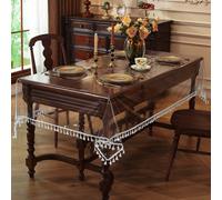 Nappe en plastique transparent, 100% imperméable, avec glands, en matériau PVC, rectangulaire, résistante aux taches, facile à essuyer, convient pour les tables de salle à manger 140x140cm,140x180cm,1