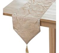 Nappe en polyester, couleur crème-brun, dimensions 30 x 1 x 180 cm