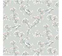 Nappe en Tissu SAKURA vert céladon Ronde 140 cm - Coton Enduit, Imperméable, Résistante & Anti Taches - Facile à Nettoyer