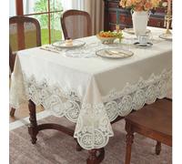 Nappe en tissu velours avec bordure en dentelle brodée de fil d'or 3D exquise, pour table de cuisine, table à manger, table de conférence, set de table, rectangulaire ou carrée, toutes saisons, décora