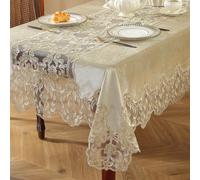 Nappe en tissu velours avec bordure en dentelle brodée de fil d'or 3D exquise, set de table pour table de cuisine, table à manger, table de conférence, rectangulaire ou carrée, utilisation toutes sais