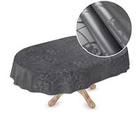 Nappe en Toile cirée en Vinyle de qualité supérieure - Lavable - Ovale - 240 x 150 cm - Anthracite damassé - Facile à Nettoyer