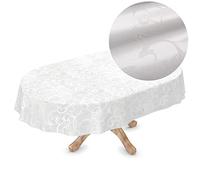 Nappe en Toile cirée en Vinyle - Lavable - Ovale - 260 x 150 cm - Blanc nacré - Facile à Nettoyer