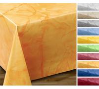 Nappe en toile cirée essuyable, ovale, ronde, rectangulaire, nappe de jardin anti-taches motif marbre, nappe en toile cirée découpable (ovale 130 x 170 cm, orange)
