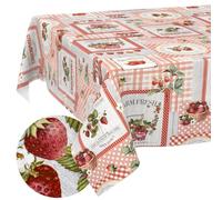 Nappe en Toile cirée - Lavable - Facile d'entretien - Effet Lotus - Nappe de Jardin - Motif Fraises - 240 x 140 cm (rectangulaire)