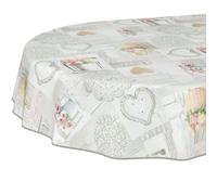 Nappe en Toile cirée - Lavable - Facile d'entretien - Effet Lotus - Nappe de Jardin - Motif Maison de Campagne - Fleurs - 180 x 140 cm (Ovale)