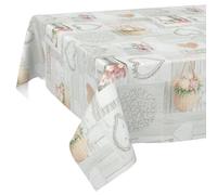 Nappe en Toile cirée - Lavable - Facile d'entretien - Effet Lotus - Nappe de Jardin - Motif Maison de Campagne - 140 x 120 cm (rectangulaire)