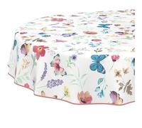 Nappe en Toile cirée - Lavable, Facile d'entretien et imperméable - Effet Lotus - Motif Papillons - Ovale - 200 x 140 cm - avec Ourlet (bordée)