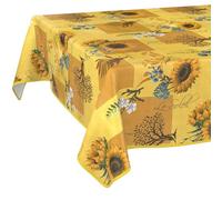 Nappe en Toile cirée - Lavable, Facile d'entretien et imperméable - Effet Lotus - Motif Tournesol - avec Ourlet (bordée) - 240 x 140 cm