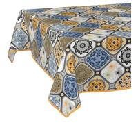 Nappe en Toile cirée - Lavable, Facile d'entretien et imperméable - Effet Lotus - Porto - avec Ourlet (bordée) - 200 x 140 cm