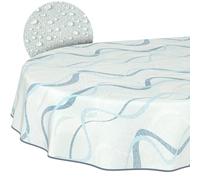 Nappe en Toile cirée Lavable, Facile d'entretien et imperméable, Effet Lotus, pour l'extérieur, Table de Jardin, Motif Vagues, Bleue, Ovale, 200 x 140 cm, avec Ourlet (bordée)