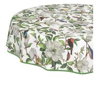 Nappe en Toile cirée Lavable, Facile d'entretien et imperméable, Effet Lotus, pour Table de Jardin, calibri, Ronde, 140 cm, avec Ourlet (bordée)