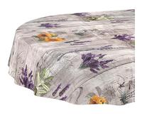 Nappe en Toile cirée Lavable, Facile d'entretien, imperméable, Effet Lotus, Motif Provence, Ovale, 180 x 140 cm, Bord coupé