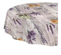 Nappe en toile cirée lavable, facile d'entretien, imperméable, effet lotus, motif provence, ronde, 120 cm, bord coupé
