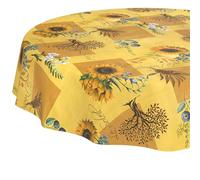 Nappe en toile cirée lavable, facile d'entretien, imperméable, effet lotus, motif tournesol, ronde, 120 cm, bord coupé