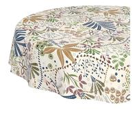 Nappe en Toile cirée Lavable, Facile d'entretien, imperméable, Effet Lotus, Nappe de Jardin, Ethnique, Ronde, 140 cm, Bord coupé