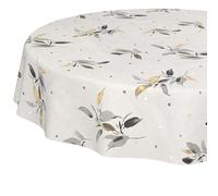 Nappe en toile cirée lavable, facile d'entretien, imperméable, effet lotus, nappe de jardin, motif feuille argentée, ronde, 120 cm, bord coupé