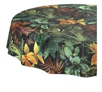 Nappe en Toile cirée Lavable, Facile d'entretien, imperméable, Effet Lotus, Nappe de Jardin, Motif Tropical, Ronde, 140 cm, Bord coupé