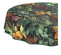 Nappe en Toile cirée Lavable, Facile d'entretien, imperméable, Effet Lotus, Nappe de Jardin, Tropia, Ronde, 140 cm, avec Ourlet, bordée