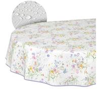 Nappe en Toile cirée Lavable, Facile d'entretien, imperméable, Effet Lotus, pour l'extérieur, Le Printemps, la Table de Jardin, Ovale, 180 x 140 cm, avec Ourlet (bordée)