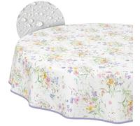 Nappe en Toile cirée Lavable, Facile d'entretien, imperméable, Effet Lotus, pour l'extérieur, Le Printemps, la Table de Jardin, Motif Fleurs, Ronde, 120 cm, avec Ourlet (bordée)