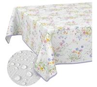 Nappe en Toile cirée Lavable, Facile d'entretien, imperméable, Effet Lotus, pour l'extérieur, Le Printemps, Table de Jardin, Motif Fleurs, 220 x 140 cm, avec Ourlet (bordée)