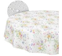 Nappe en Toile cirée Lavable, Facile d'entretien, imperméable, Effet Lotus, pour l'extérieur - Printemps - Motif Fleurs - Ronde - 120 cm - Bord coupé