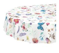 Nappe en Toile cirée Lavable, Facile d'entretien, imperméable, Effet Lotus, pour Table de Jardin, Motif Papillons, Ovale, 180 x 140 cm, Bord coupé