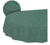 Anro - BW77812-OV220 - Nappe en toile ciree lavable - Ovale - 140 x 220 cm - Bords decoupes - Aspect lin - Vert fonce