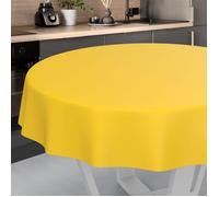 Nappe en Toile cirée, Lavable, pour Table de Jardin, extérieur et intérieur, Ronde, 120 cm, Bord coupé, Jaune