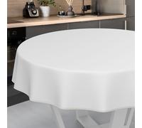 Nappe en Toile cirée Lavable, pour Table de Jardin, extérieur et intérieur, Ronde, 140 cm, avec Ourlet, Blanche