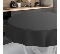 Nappe en Toile cirée Lavable, pour Table de Jardin, extérieur et intérieur, Ronde, 140 cm, avec Ourlet, Noire